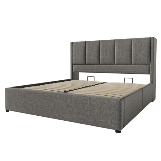 Cama estofada 140x200 cm - Com arrumação, suporte para bebidas e estação de carregamento - Cinza
