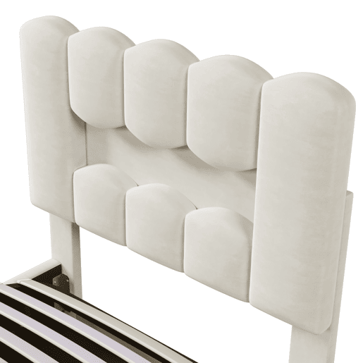 Cama estofada 90x200 cm - Sem colchão, iluminação LED, cabeceira ajustável, bege