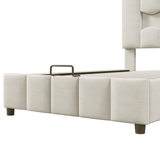 Cama estofada 90x200 cm - Sem colchão, iluminação LED, cabeceira ajustável, bege