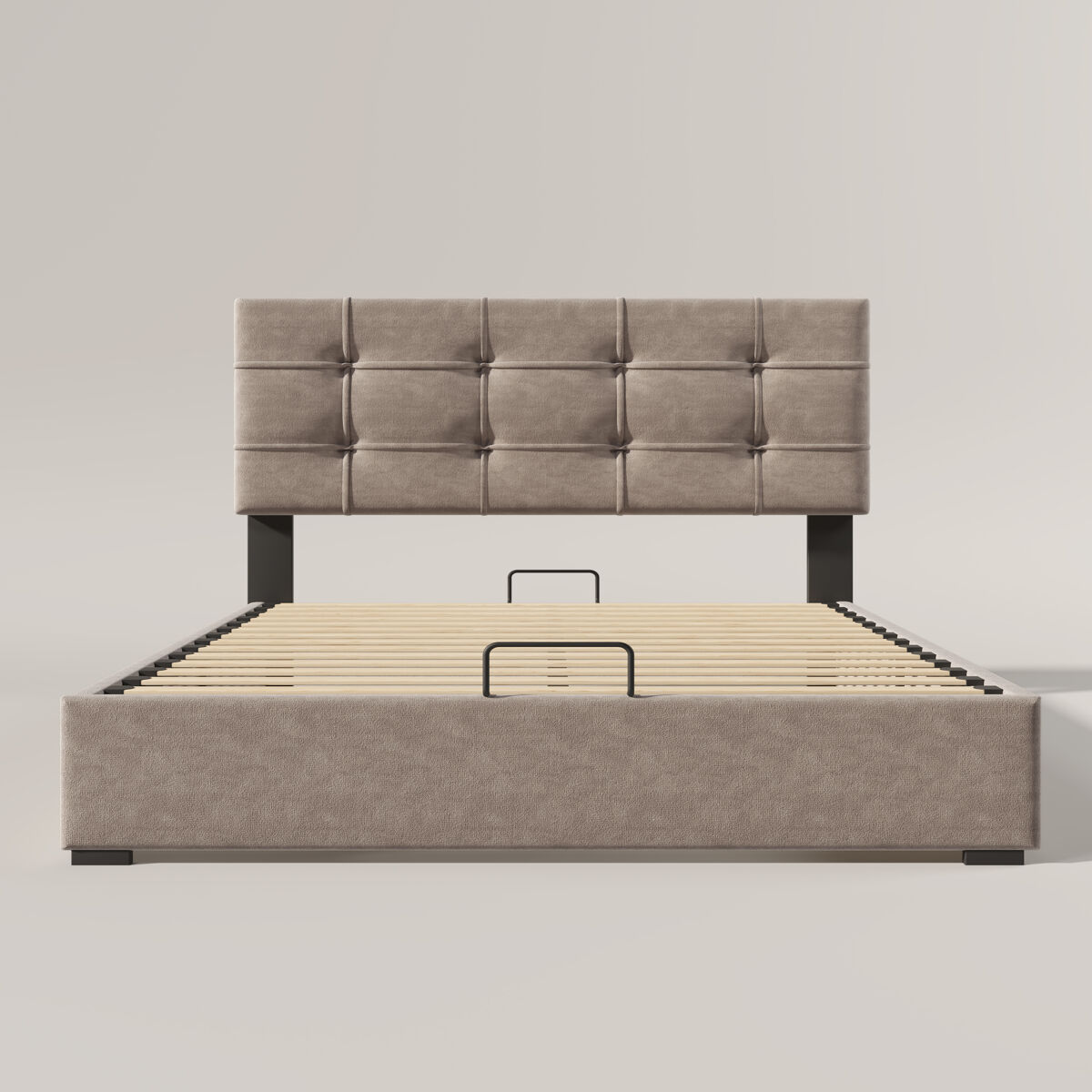 Cama tapizada 140x200cm - cabecero ajustable, cama con somier de lamas y marco de metal, terciopelo, estructura moderna con almacenamiento - gris