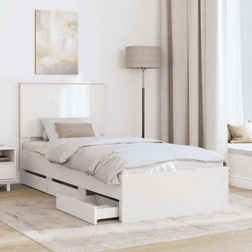 Estrutura de cama de solteiro para adultos Branco 90 x 190 cm Madeira de Engenharia