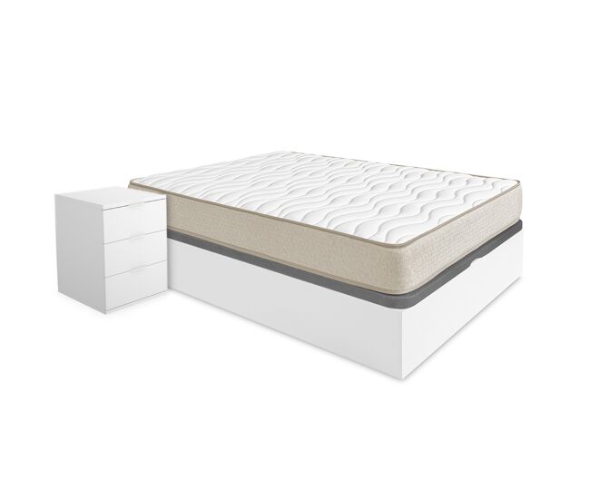 Pack ahorro matrimonio canapé nest con colchón viscoelástico nova plus 150 x 190 cm y 2 mesitas de noche rio