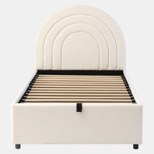 Cama estofada 90x200 - com cabeceira, madeira, fácil montagem, para jovens e adultos - Bege