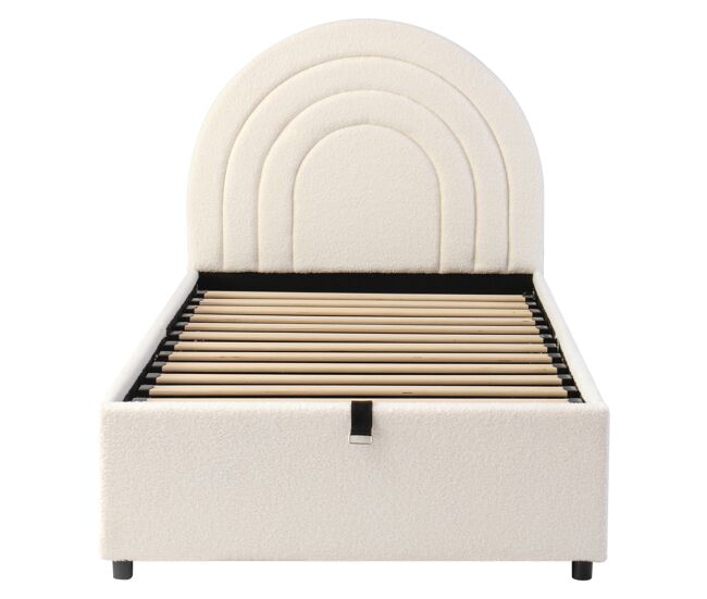 Cama tapizada 90x200 - con cabecero, madera, montaje fácil, para jóvenes y adultos - beige