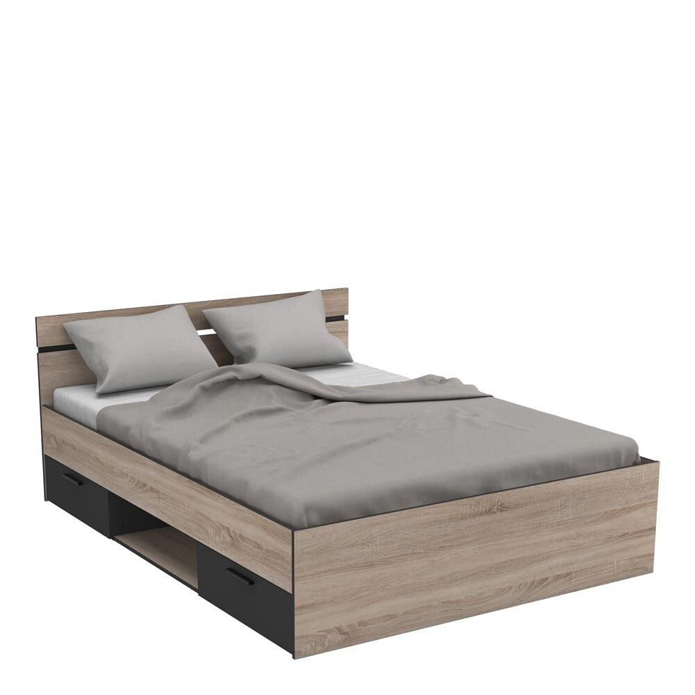 Cama matrimonial con cajones alaska - roble / negro