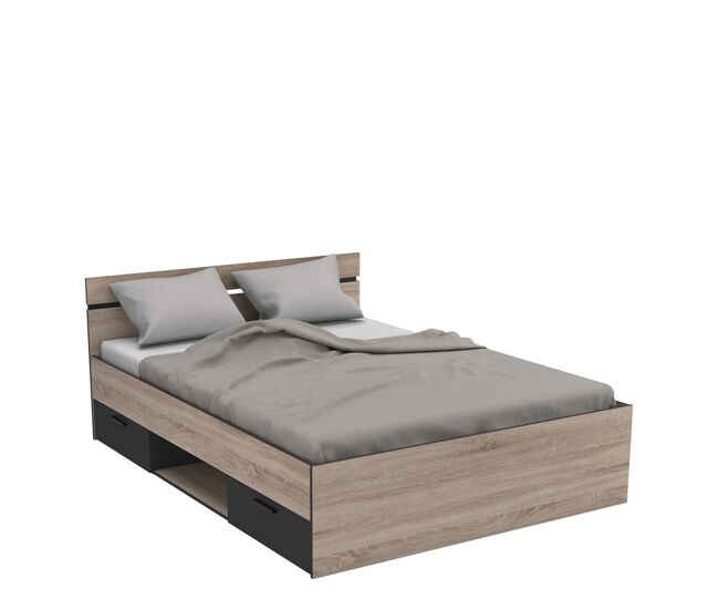 Cama matrimonial con cajones alaska - roble / negro