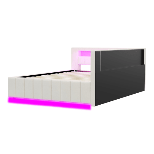 Sofá-cama 140x200 - Com armazenamento hidráulico, luz LED, porta USB, encosto e cabeceira, tecido de veludo bege Sofá-cama 140x200 - Com armazenamento hidráulico, luz LED, porta USB, encosto e cabeceira, tecido de veludo bege