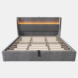 Cama hidráulica 180x200 cm - Com LED, armazenamento e portas USBType-C - Cinza