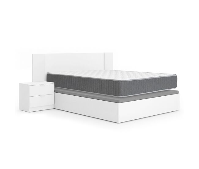 Pack ahorro matrimonio cabecero con dos mesitas len, canapé abatible con colchón aurea 150 x 190 cm