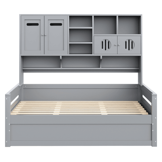 Sofá-cama de madeira 90x200 cm - Multifuncional com arrumação, cama hidráulica, cinzento