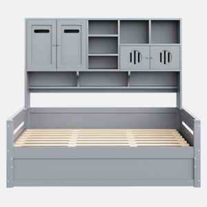Sofá-cama de madeira 90x200 cm - Multifuncional com arrumação, cama hidráulica, cinzento