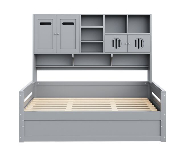 Sofá-cama madera 90x200 cm - multifuncional con almacenamiento, cama hidráulica, gris