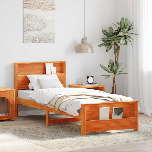 Estrutura de cama de solteiro para adultos - Marrom Cera 100 x 200 cm Madeira processada