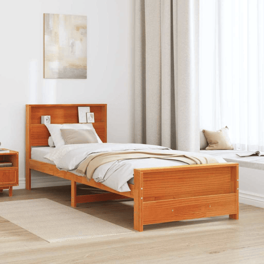 Estrutura de cama de solteiro para adultos - Marrom Cera 100 x 200 cm Madeira processada