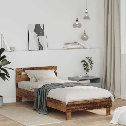 Estrutura de cama de solteiro para adultos Madeira antiga 75 x 190 cm Madeira processada