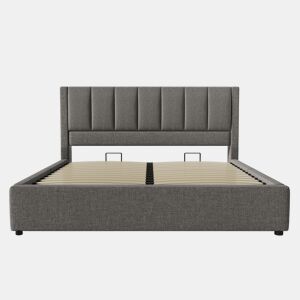 Cama estofada 140x200 cm - Com suporte para bebidas e estação de carregamento - Cinza