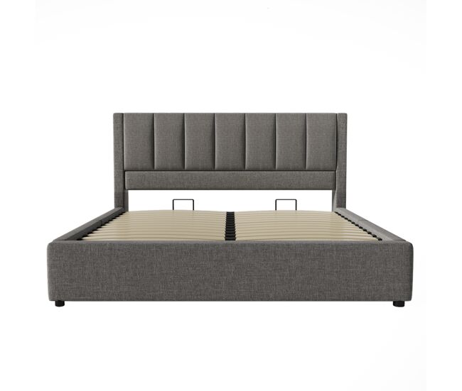 Cama tapizada 140x200 cm - con soporte para bebida y estación de carga - gris