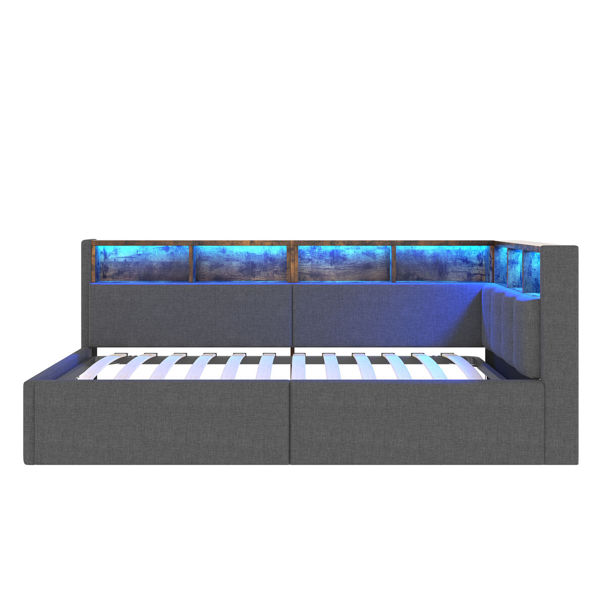 Cama día 90x200 cm - con puertos usb y tipo-c, almacenamiento hidráulico, iluminación led, gris