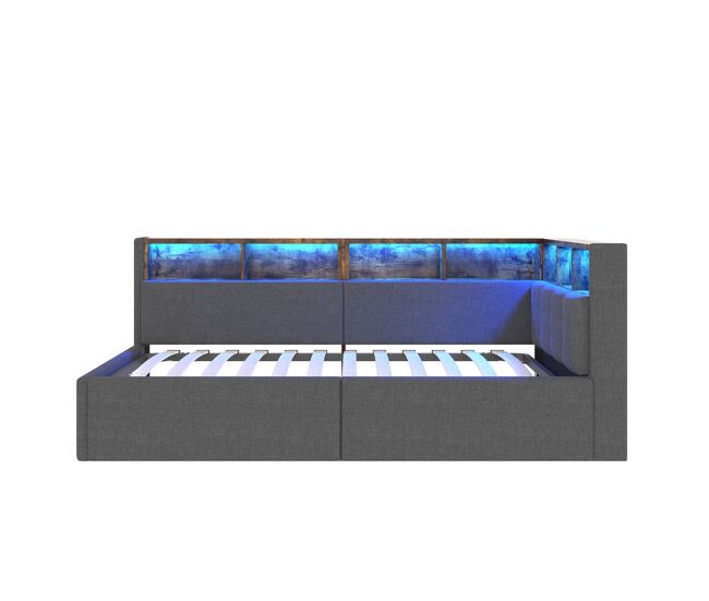 Cama día 90x200 cm - con puertos usb y tipo-c, almacenamiento hidráulico, iluminación led, gris
