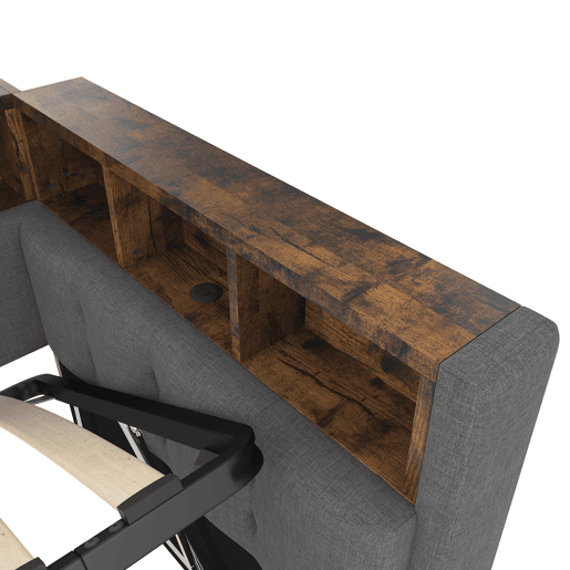 Cama de dia 90x200 cm - Com portas USB e Tipo-C, armazenamento hidráulico, iluminação LED, cinza