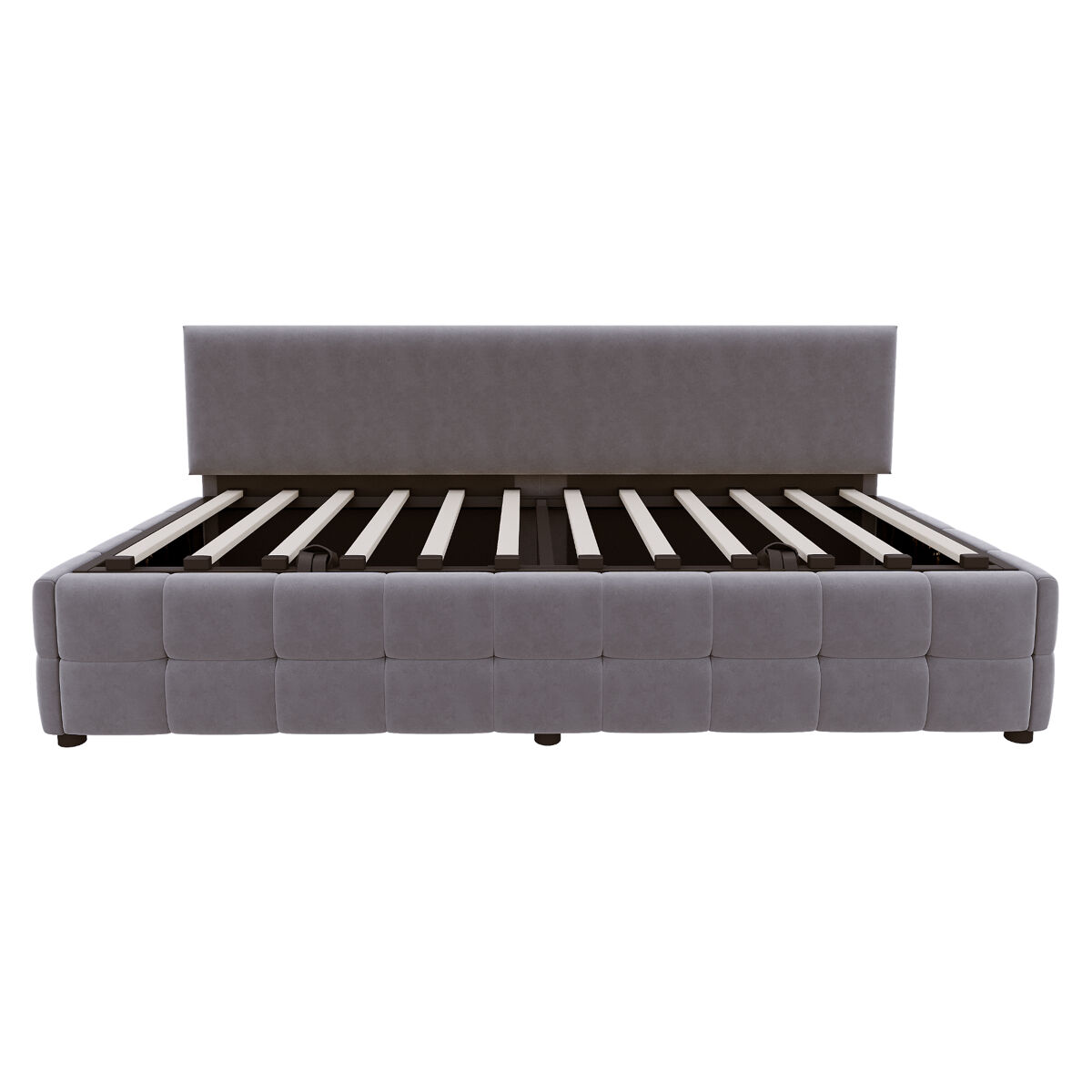 Cama multifuncional 90x200 cm - con almacenamiento hidráulico, respaldo sin brazos, patrón a cuadros - gris oscuro