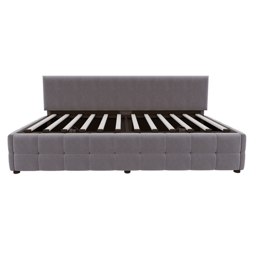 Cama multifuncional 90x200 cm - Com arrumação hidráulica, encosto sem braços, padrão xadrez - Cinza escuro