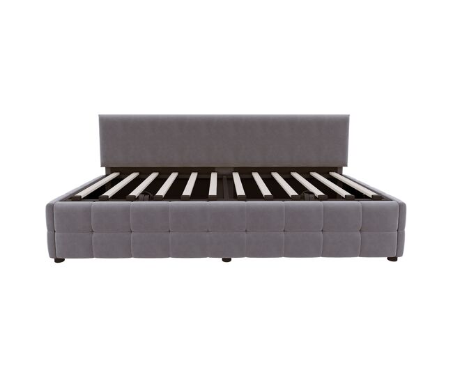 Cama multifuncional 90x200 cm - con almacenamiento hidráulico, respaldo sin brazos, patrón a cuadros - gris oscuro