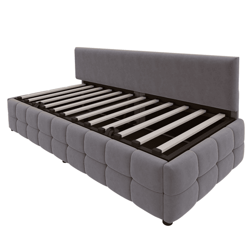 Cama multifuncional 90x200 cm - Com arrumação hidráulica, encosto sem braços, padrão xadrez - Cinza escuro