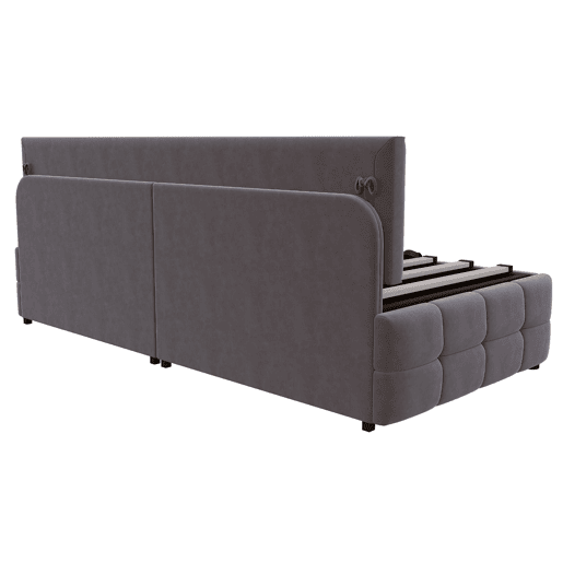 Cama multifuncional 90x200 cm - Com arrumação hidráulica, encosto sem braços, padrão xadrez - Cinza escuro