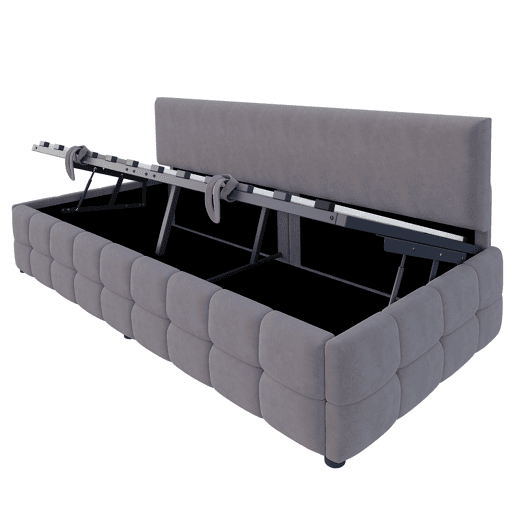 Cama multifuncional 90x200 cm - Com arrumação hidráulica, encosto sem braços, padrão xadrez - Cinza escuro