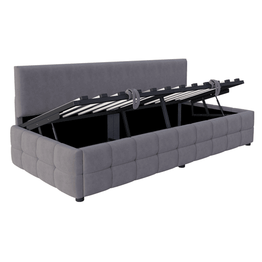 Cama multifuncional 90x200 cm - Com arrumação hidráulica, encosto sem braços, padrão xadrez - Cinza escuro