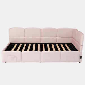 Cama estofada 90x200 cm - com estrado de ripas, USB, arrumação, rosa