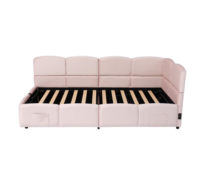 Cama tapizada 90x200 cm - con lattenrost, usb, almacenamiento, rosa