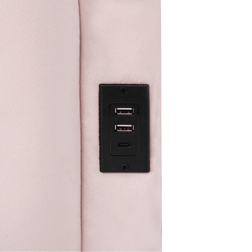 Cama estofada 90x200 cm - com estrado de ripas, USB, arrumação, rosa