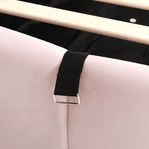 Cama estofada 90x200 cm - com estrado de ripas, USB, arrumação, rosa
