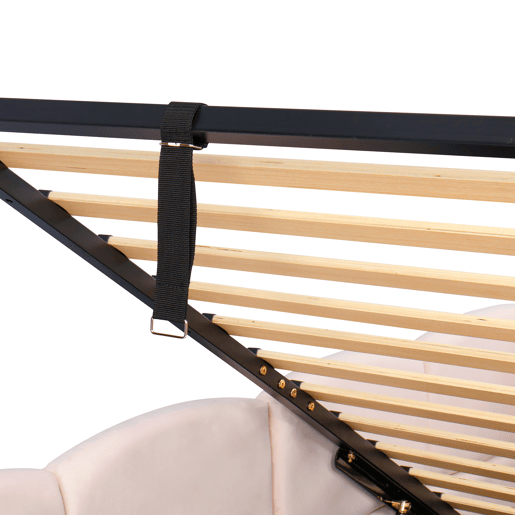 Cama estofada 90x200 cm - com estrado de ripas, USB, arrumação, rosa