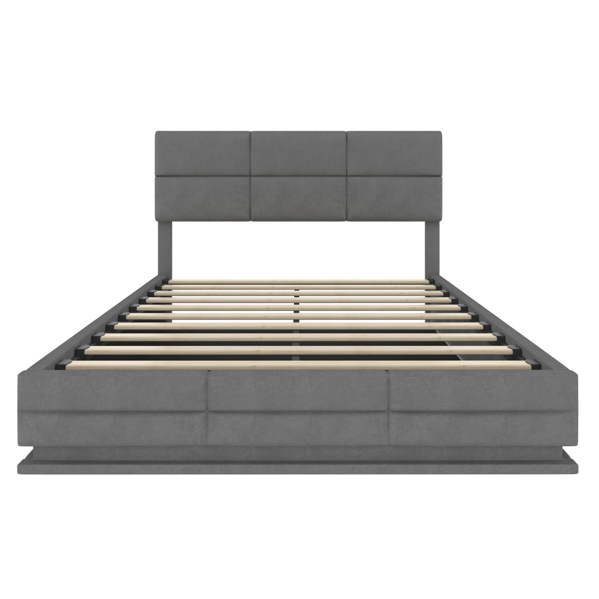 Cama tapizada 160x200 cm - cabecero ajustable, puertos usb/type-c, iluminación led, sistema hidráulico, almacenamiento xxl - gris