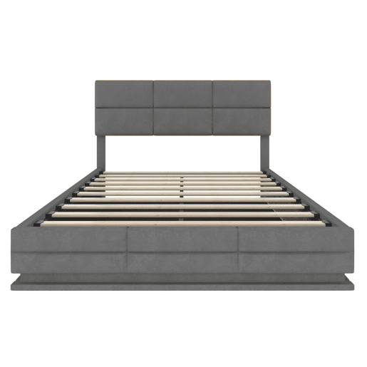 Cama estofada 160x200 cm - Cabeceira ajustável, portas USBType-C, iluminação LED, sistema hidráulico, armazenamento XXL - Cinza