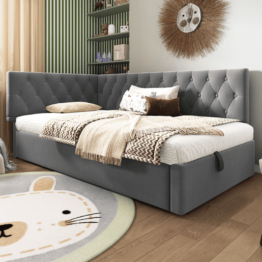 Cama Polsterbett 90x190 cm - Sofá-cama com arrumação hidráulica - Cinza