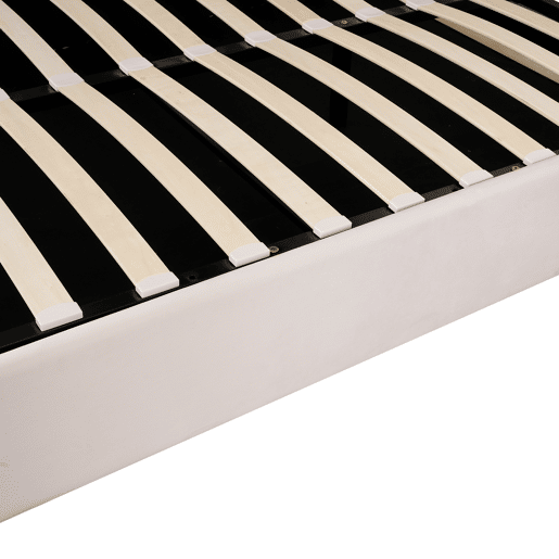 Cama estofada 140x200 cm - Cama de casal com arrumação hidráulica, cabeceira ajustável, latas metálicas - Creme