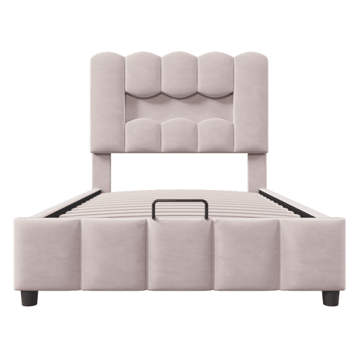 Cama estofada 90x200 cm - Sem colchão, LED, hidráulica, cabeceira ajustável, Veludo, Rosa