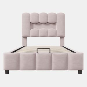 Cama estofada 90x200 cm - Sem colchão, LED, hidráulica, cabeceira ajustável, Veludo, Rosa