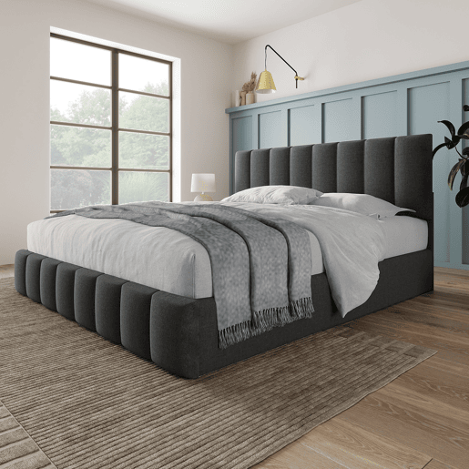 Cama estofada hidráulica 140x200 cm - Cabeceira ajustável, estrutura metálica, arrumação - Cinza