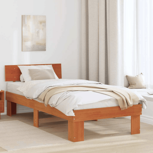 Estrutura de cama de solteiro moderno com cabeceira - Marrom Cera 90 x 200 cm
