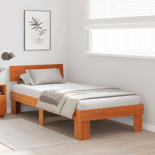 Estrutura de cama de solteiro moderno com cabeceira - Marrom Cera 90 x 200 cm