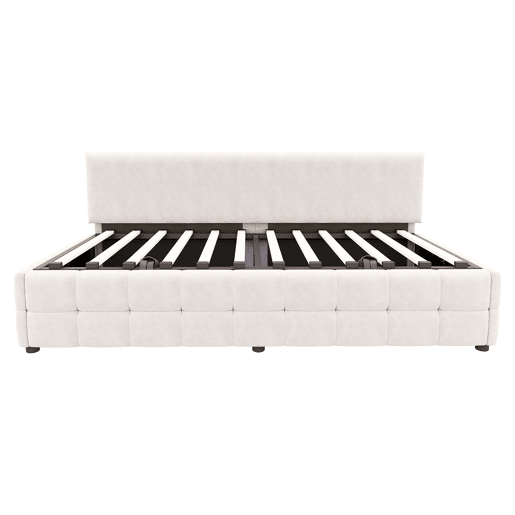 Cama individual 90x200 cm - Com arrumação hidráulica, sem apoios de braços, com padrão xadrez, bege