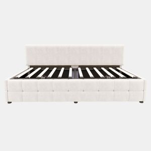 Cama individual 90x200 cm - Com arrumação hidráulica, sem apoios de braços, com padrão xadrez, bege