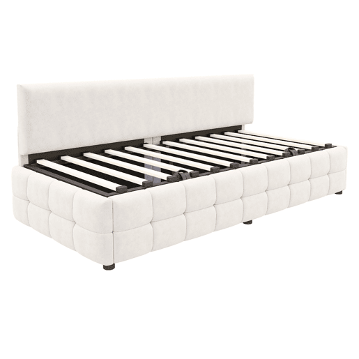 Cama individual 90x200 cm - Com arrumação hidráulica, sem apoios de braços, com padrão xadrez, bege