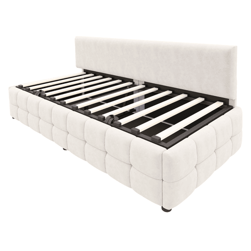 Cama individual 90x200 cm - Com arrumação hidráulica, sem apoios de braços, com padrão xadrez, bege