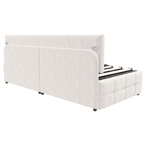 Cama individual 90x200 cm - Com arrumação hidráulica, sem apoios de braços, com padrão xadrez, bege